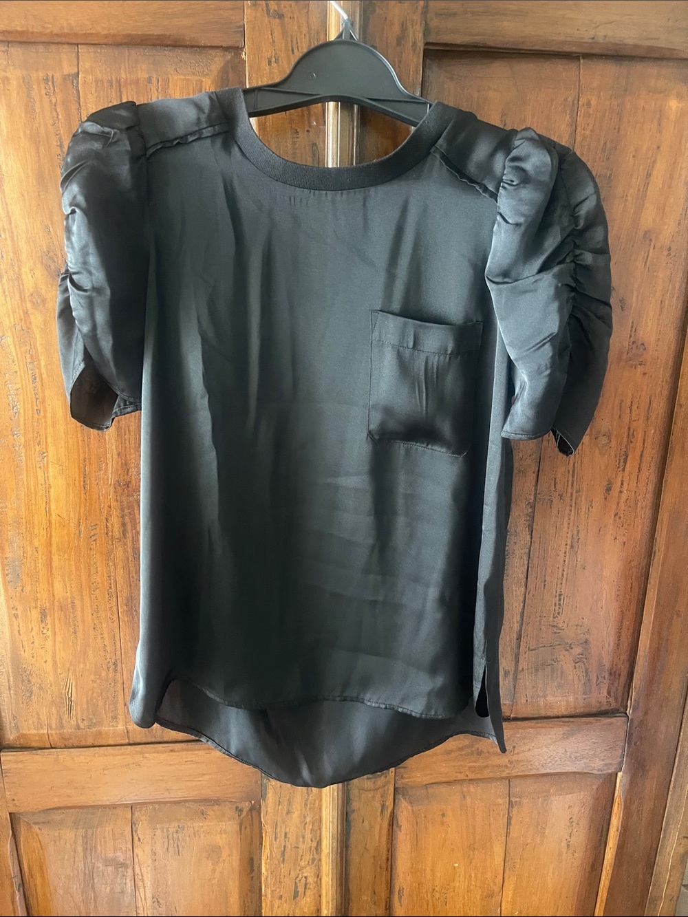DR2 Black Satin Puff Sleeve Top
